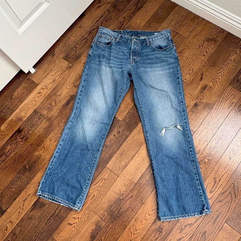 Lucky Brand Slim Bootleg Blue Denim Jeans with Contrast Stitching Size 33